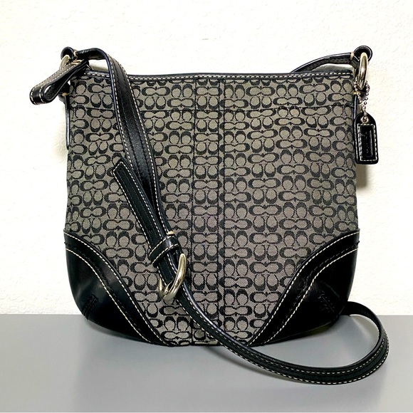 Coach Soho Mini C Jacquard and Black Leather Crossbody Bag - Picture 1 of 8